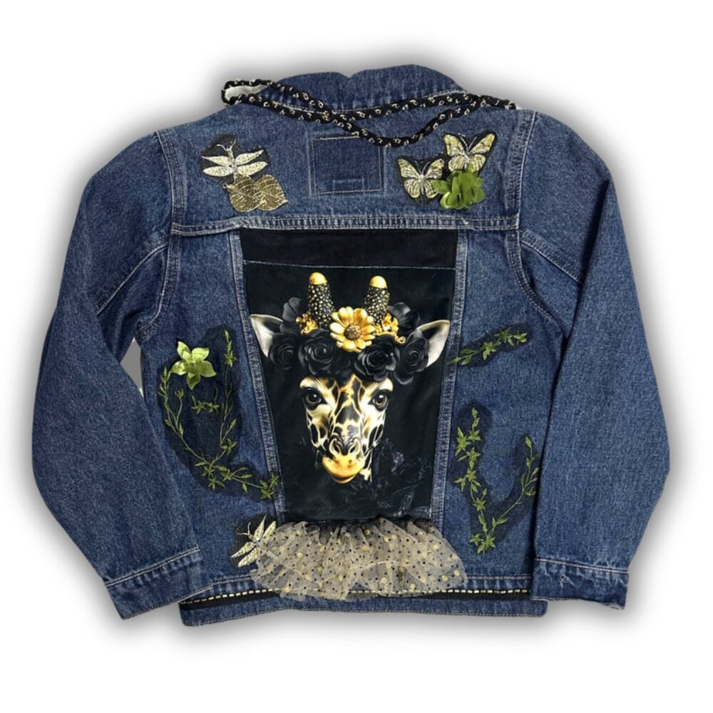 Festival Wear! Giraffe Glam Upcycled Levi’s Jacket XS/S – Handmade Maximalist